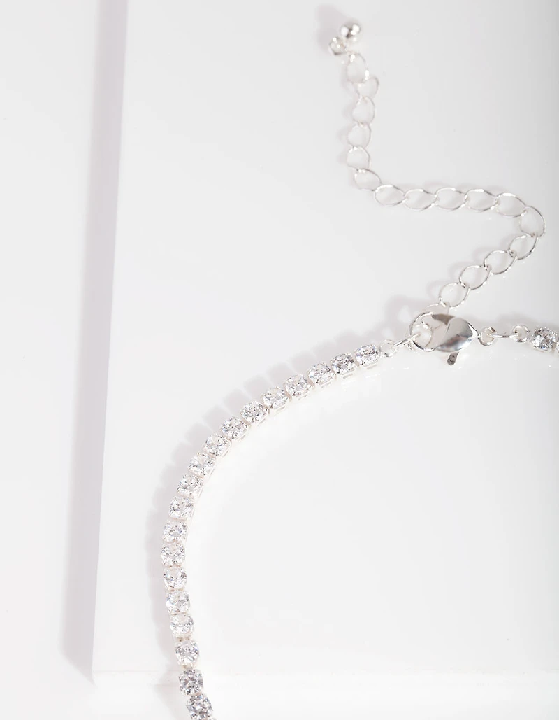 Silver Cubic Zirconia Cup Chain Anklet