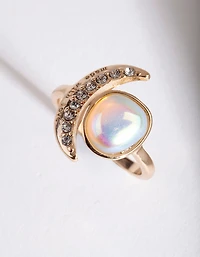 Gold Rainbow Stone & Moon Ring