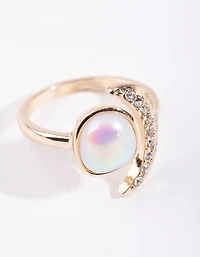 Gold Rainbow Stone & Moon Ring