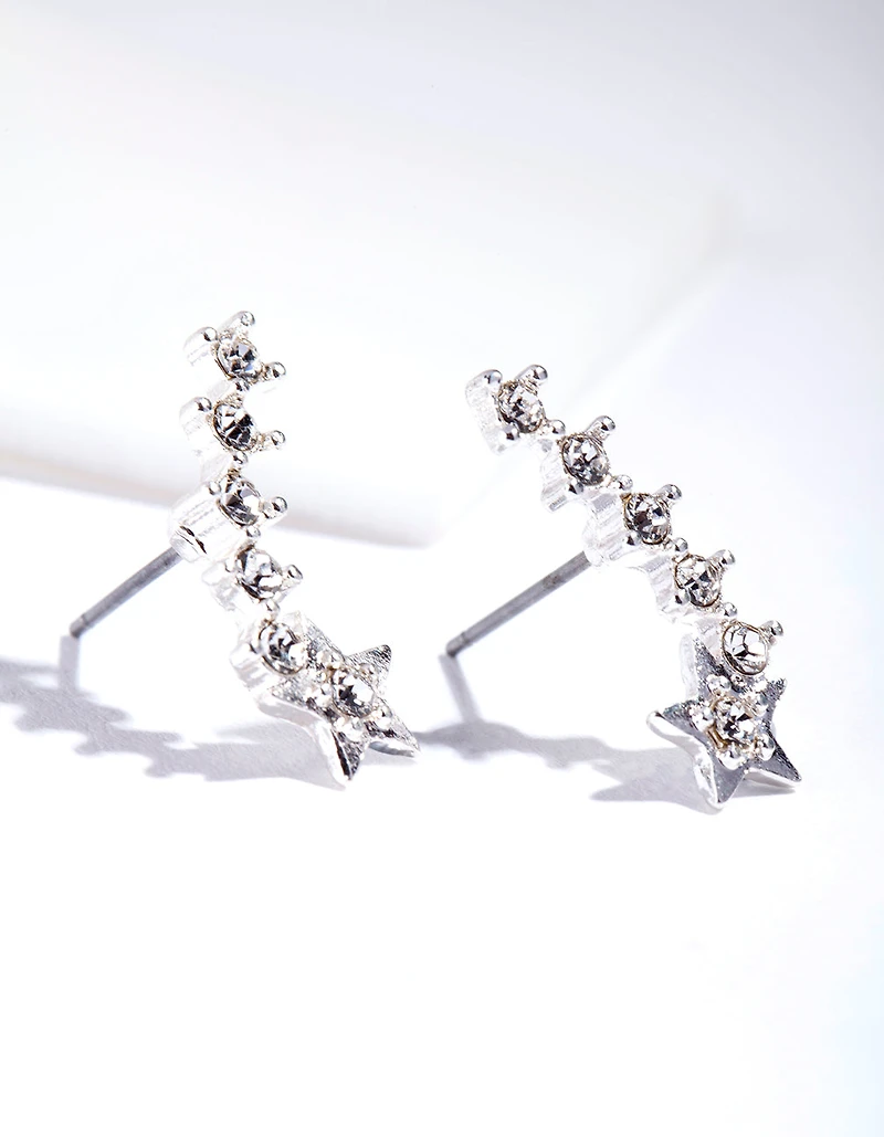 Silver Shooting Star Crawler Earrings