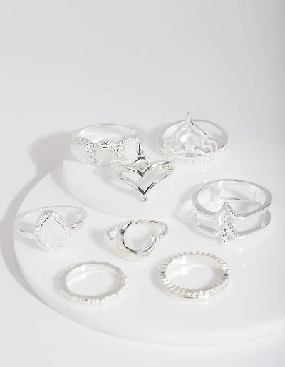 Silver Bohemian Moon Ring 8-Pack