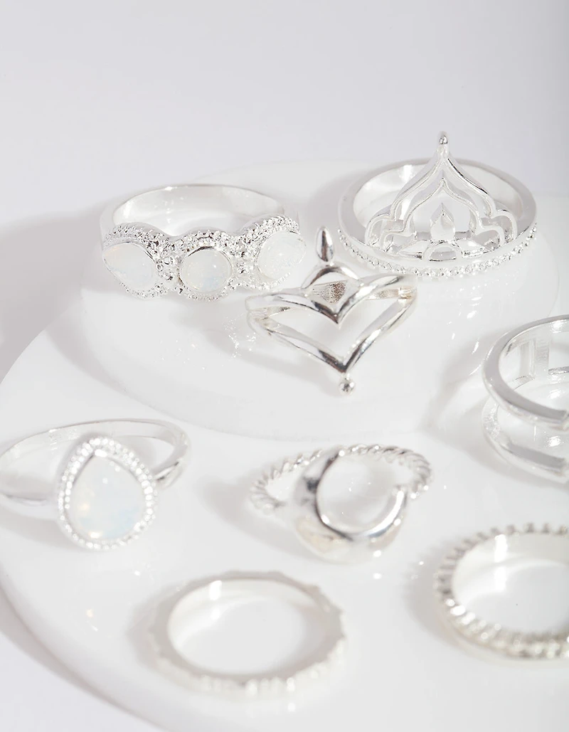 Silver Bohemian Moon Ring 8-Pack