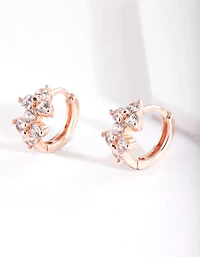 Rose Gold Double Flower Huggie Earrings