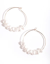 Rose Gold Pearl Charm Hoop Earrings