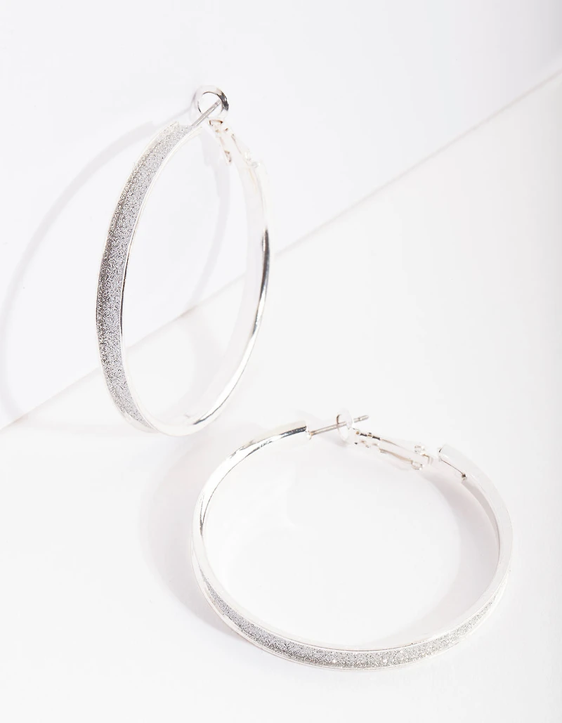 Silver Glitter Inset Hoop Earrings