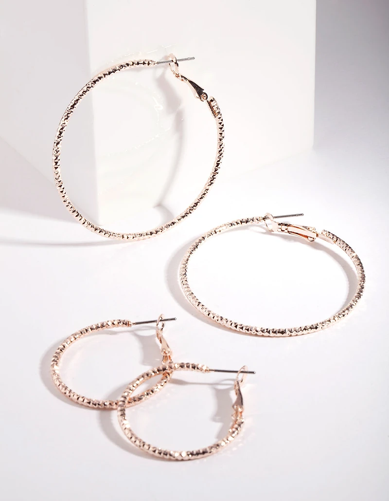 Rose Gold Triple Cut Hoop Earring Pack