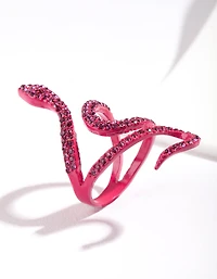 Pink Diamante Swirl Snake Ring