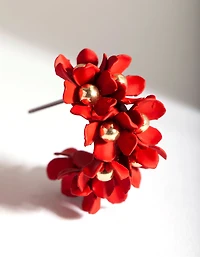 Red Flower Cluster Hoop Earrings