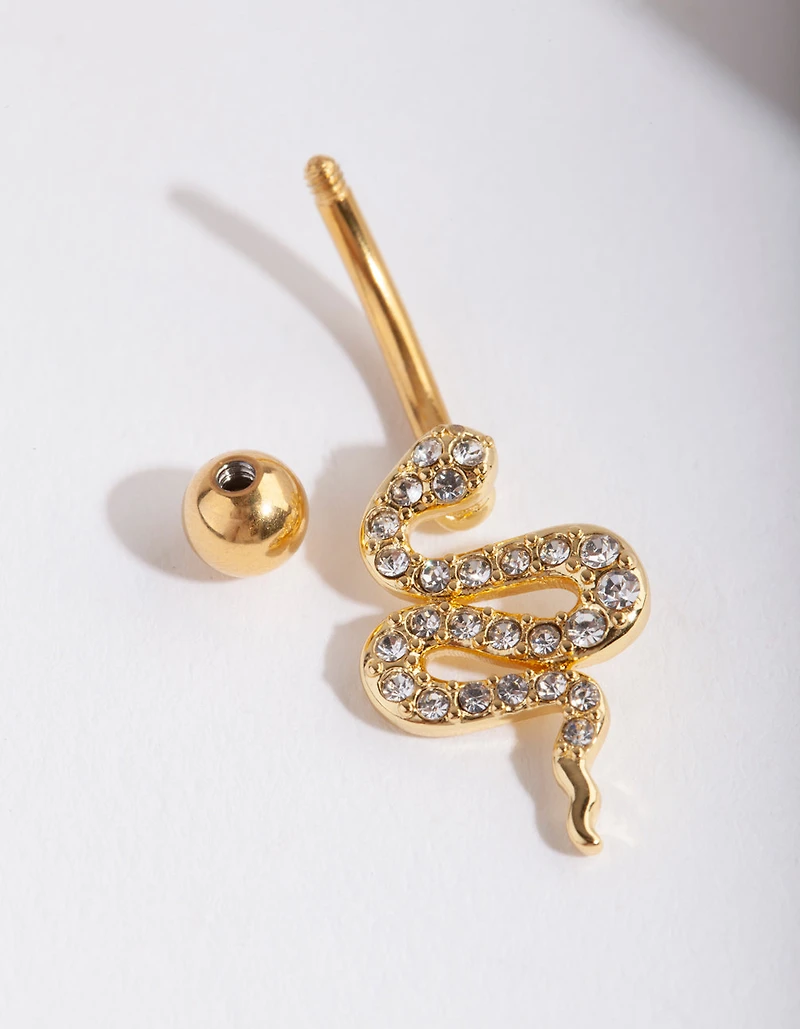 Gold Surgical Steel Diamante Snake Belly Ring