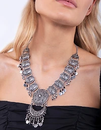 Gunmetal Bohemian Bead Drop Necklace