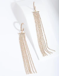 Gold Diamante Fringe Huggie Earrings