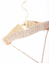 Gold Diamante Statement Y Neck Choker