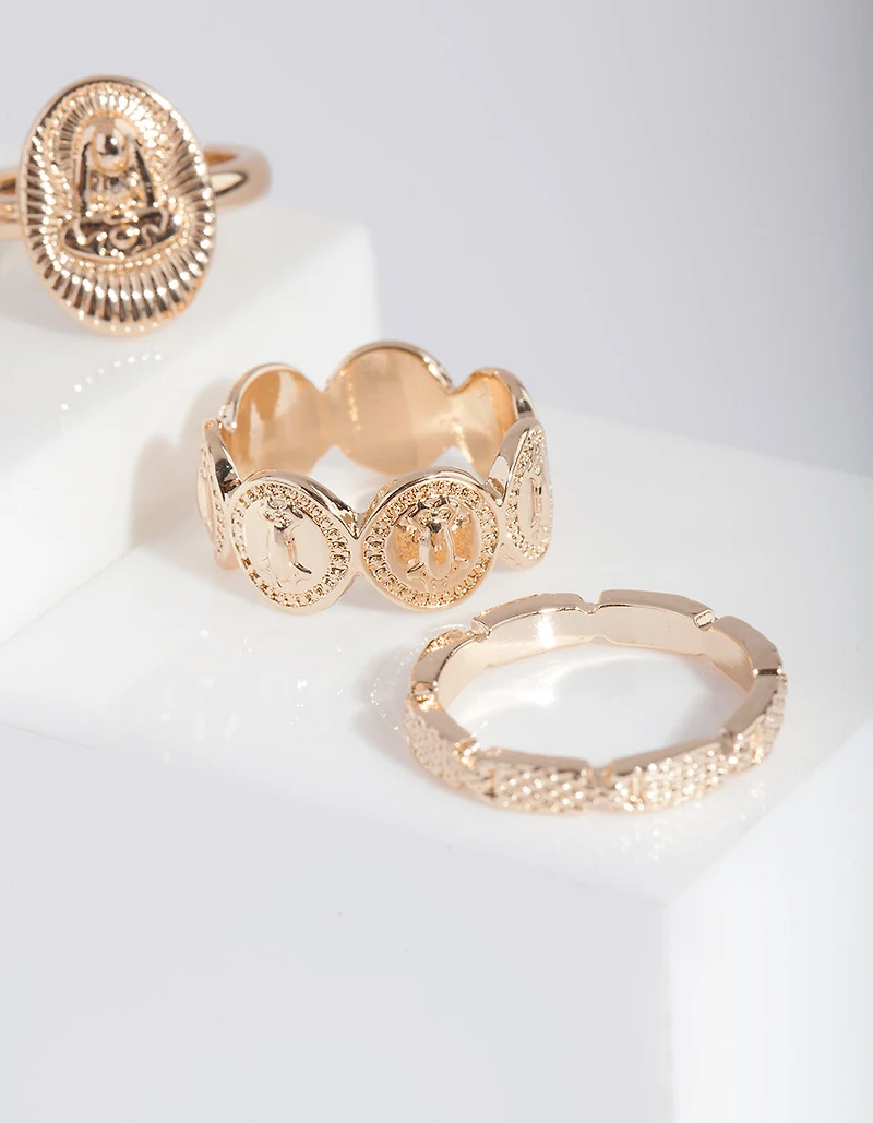 Gold Snake & Disc Ring 4-Pack
