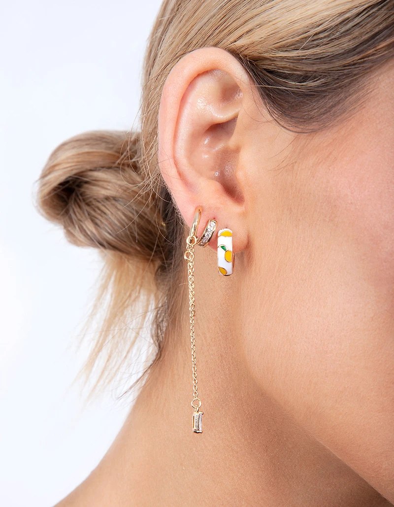 Gold Baguette Chain Drop Huggie Earrings