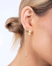 Gold Baguette Chain Drop Huggie Earrings