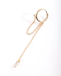 Gold Baguette Chain Drop Huggie Earrings