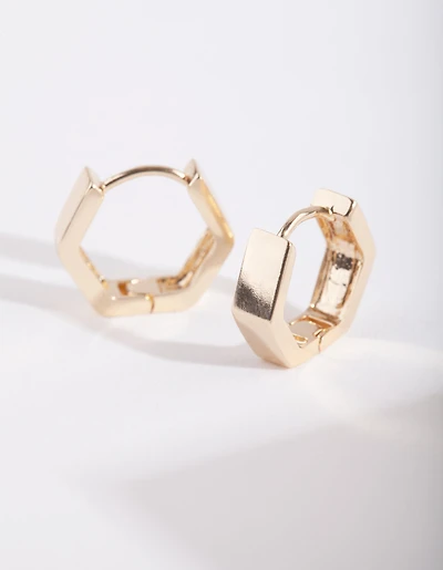 Boucles d’oreilles Huggie en hexagones d’or