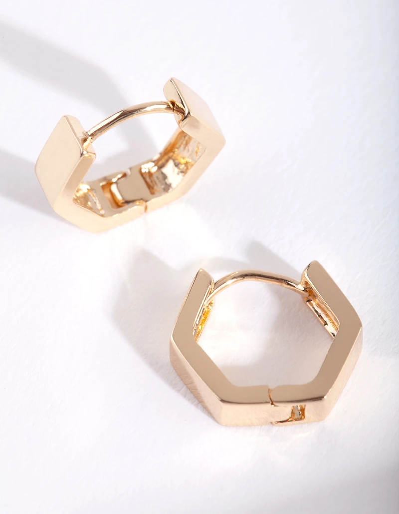 Boucles d’oreilles Huggie en hexagones d’or