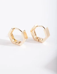 Gold Hexagon Huggie Earrings