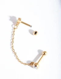 Gold Star & Diamante Chian Barbell Earrings