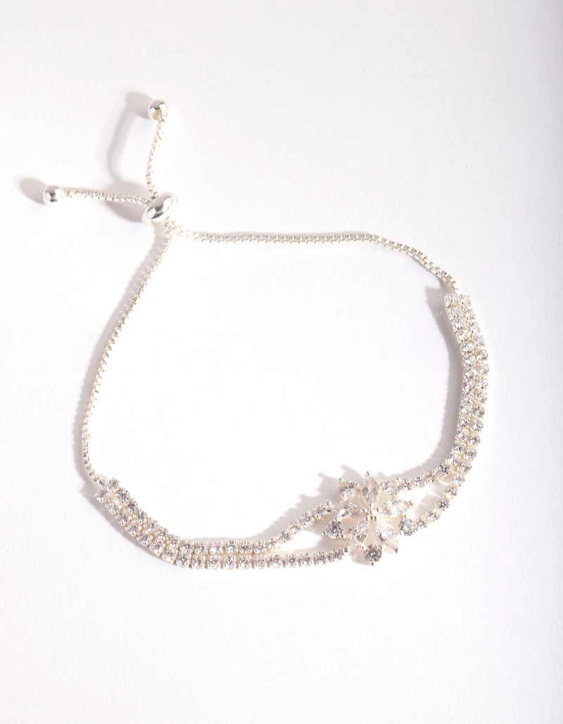 Cubic Zirconia Cupchain Flower Toggle Bracelet
