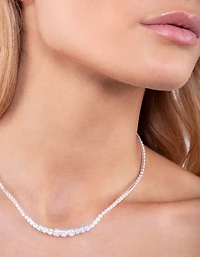 Silver Cubic Zirconia Graduating Diamante Tennis Necklace