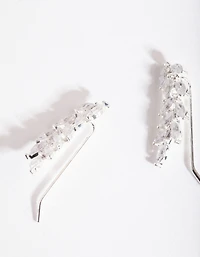 Silver Cubic Zirconia Elegant Leaf Drop Earrings