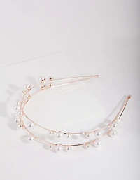 Rose Gold Double Pearl Row Headband