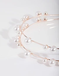 Rose Gold Double Pearl Row Headband