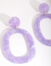Purple Acrylic Oval Drop Earrings