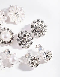 Silver Pearl Flower Clip-On Earring 5-Pack