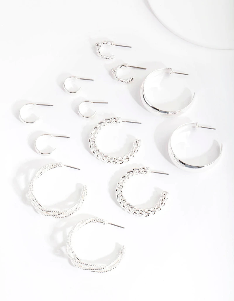 Silver Multi Twist Hoop Earring 6-Pack