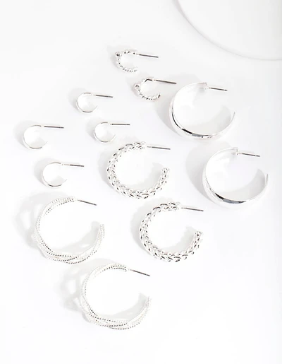 Silver Multi Twist Hoop Earring 6-Pack
