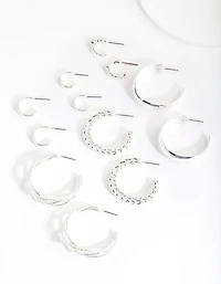 Silver Multi Twist Hoop Earring 6-Pack