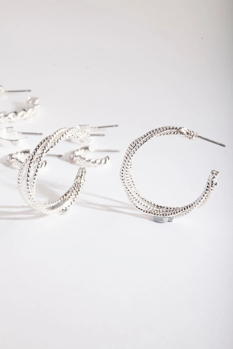 Silver Multi Twist Hoop Earring 6-Pack
