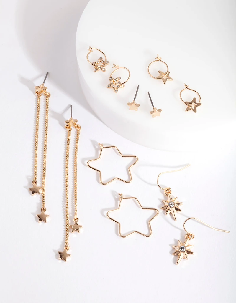 Gold Multi Star Earring 6-Pack