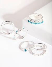 Silver Blue Diamante Ring 8-Pack