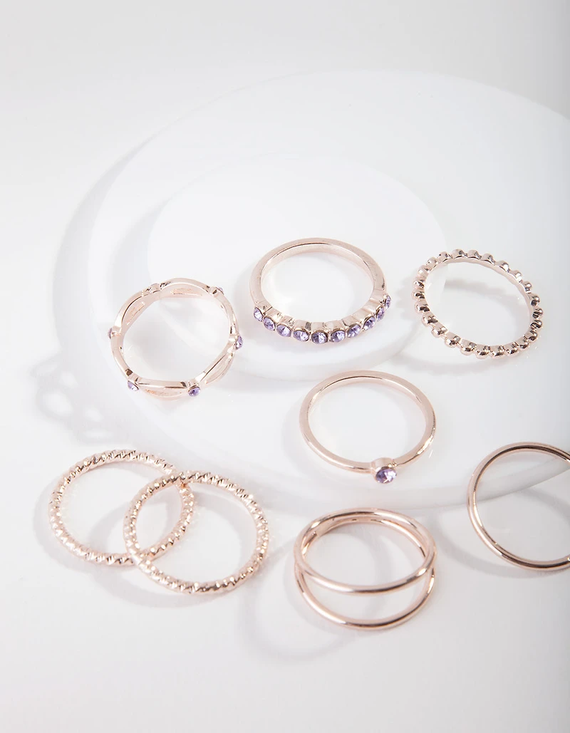 Bague diamant rose or violet paquet de 8