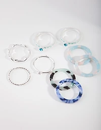Silver Blue Marble Ring 9-Pack