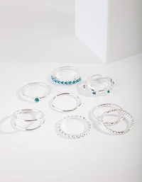 Silver Blue Diamante Ring 8-Pack