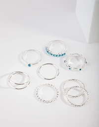 Silver Blue Diamante Ring 8-Pack
