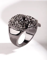 Gunmetal Diamante Skull Ring