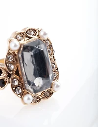 Gold Diamante Black Stone Ring