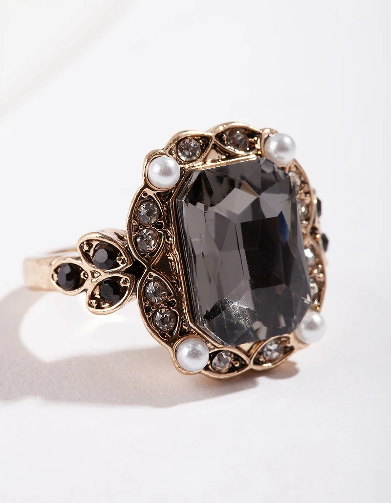 Gold Diamante Black Stone Ring