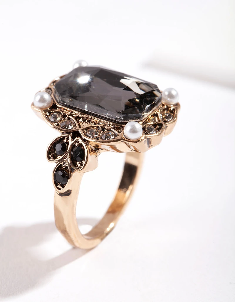Gold Diamante Black Stone Ring
