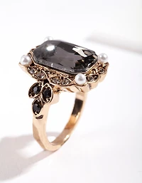 Gold Diamante Black Stone Ring