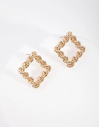 Gold Rope Knot Square Stud Earrings