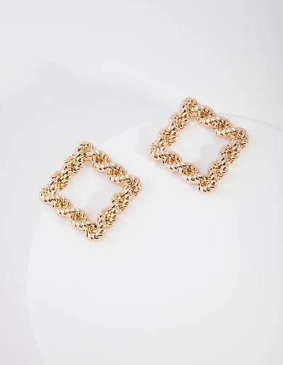 Gold Rope Knot Square Stud Earrings