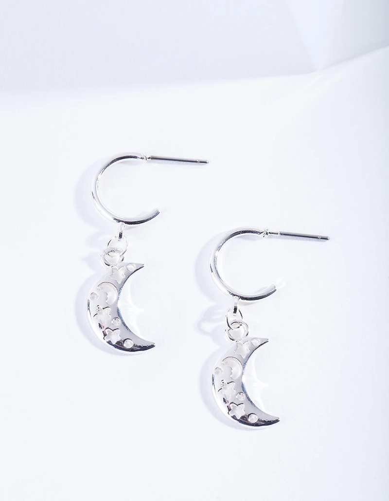 Silver Cut-Out Moon Hoop Earrings