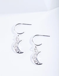 Silver Cut-Out Moon Hoop Earrings
